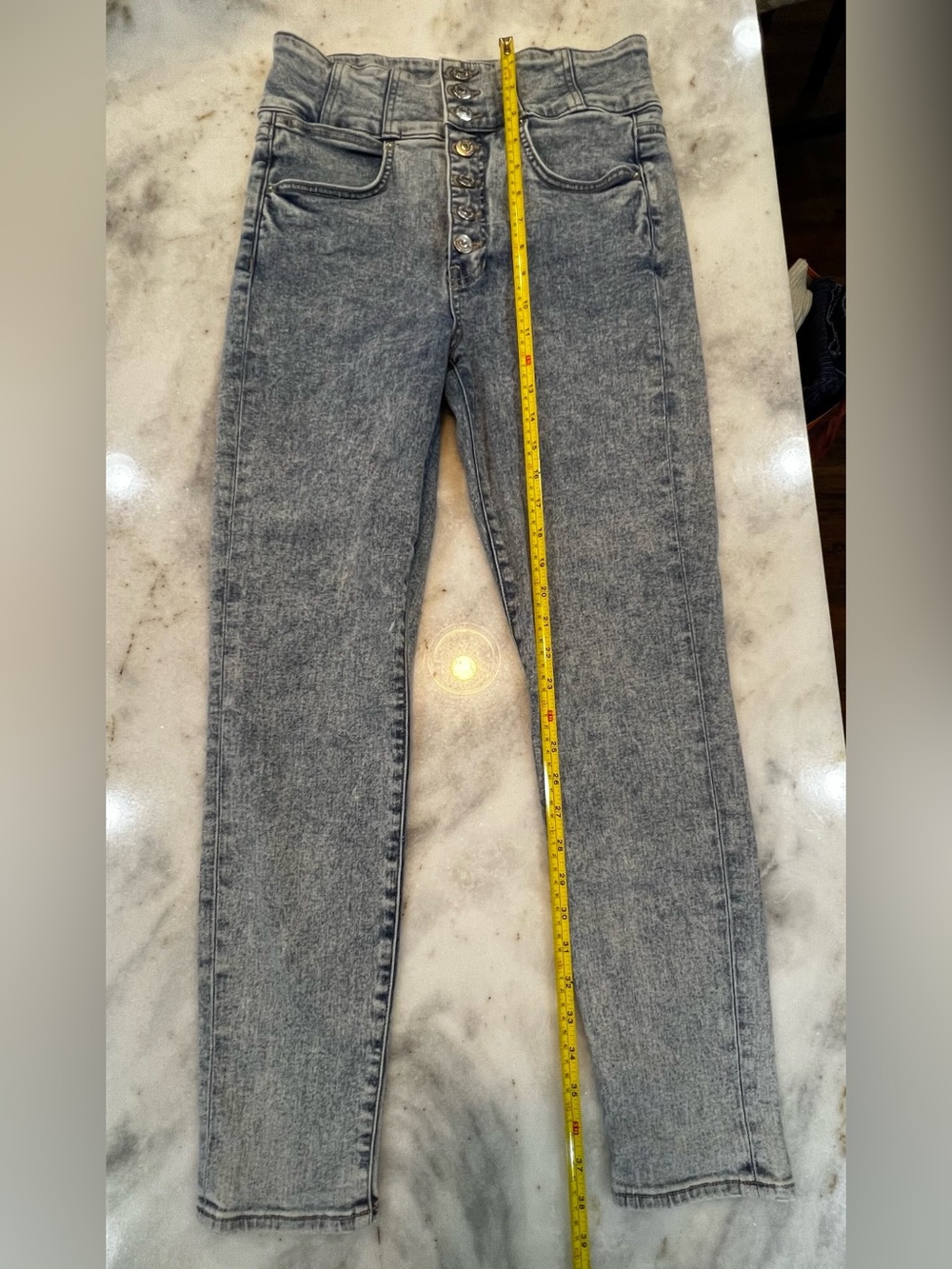 Veronica Beard Katherine Corset extra high-rise Straight Leg Jeans in Acid Wash
